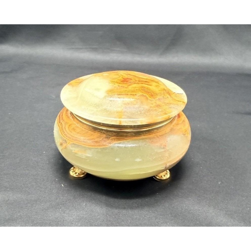 Vintage Onyx Trinket Box Footed Round